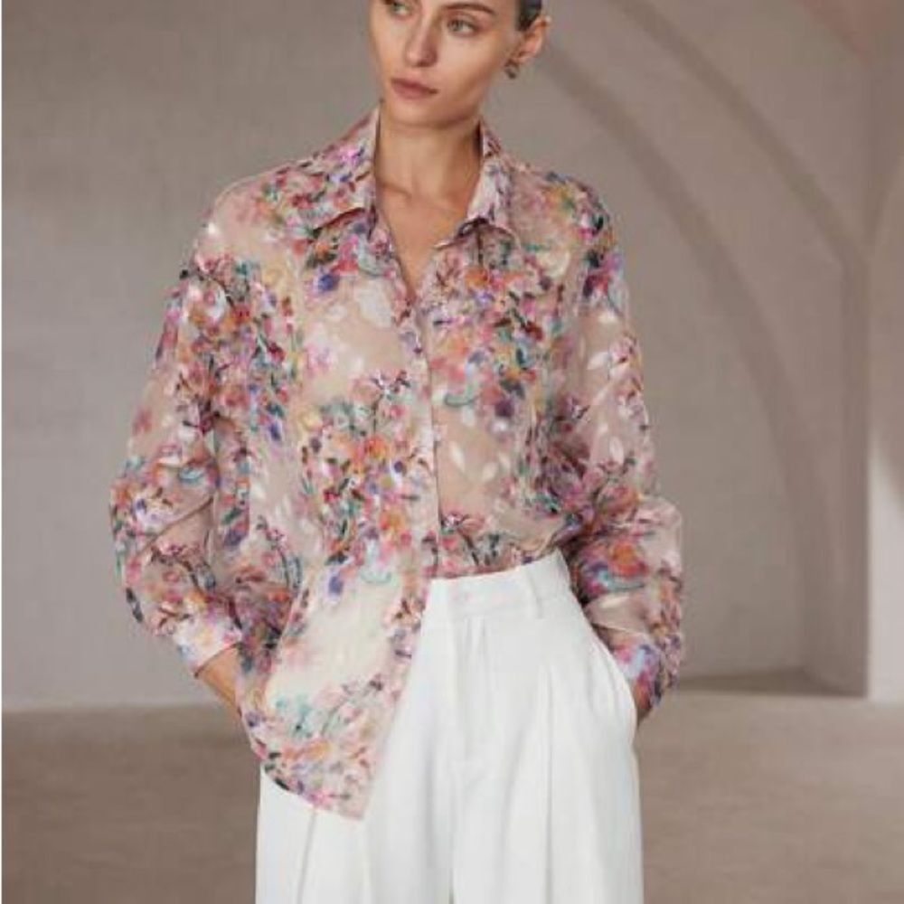 Floral Sheer Blouse - Multicolor size m NWOT